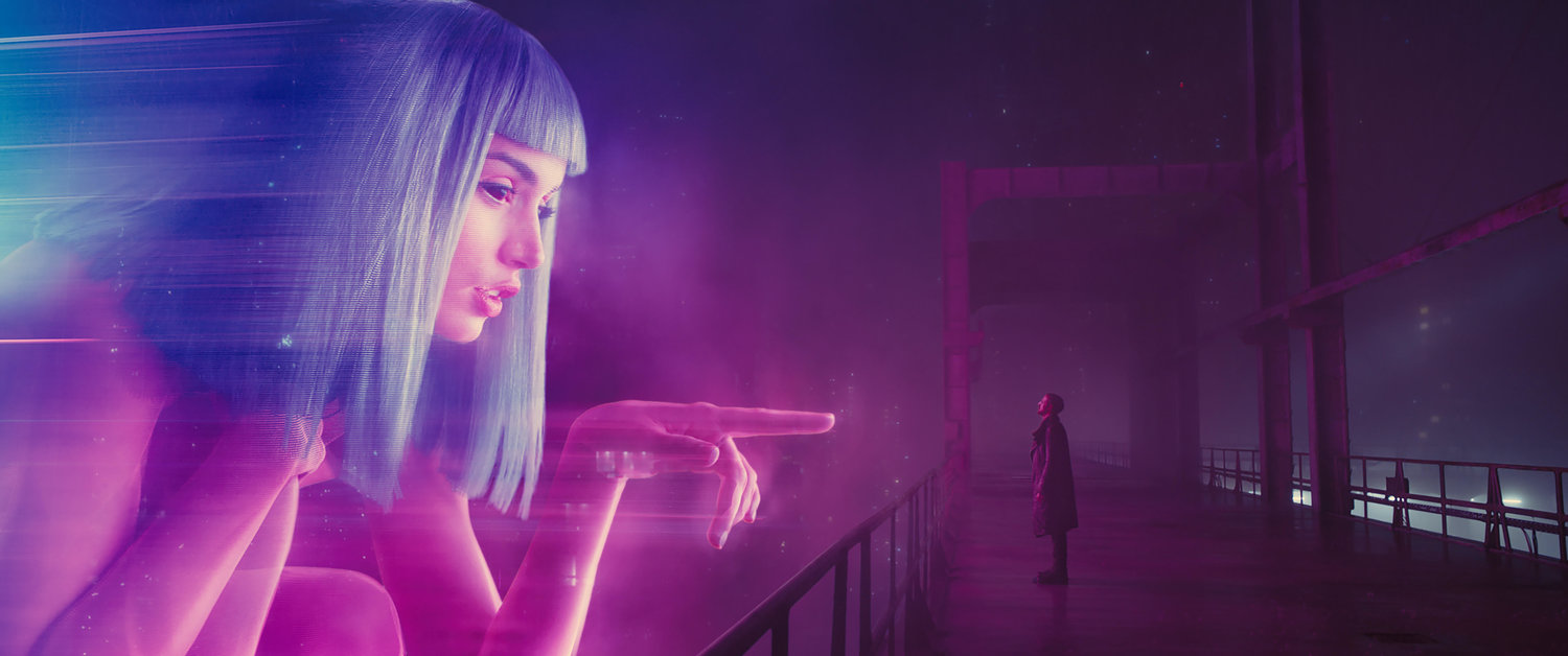 Joi, from the movie 2049, in the form of a holographic advertisement