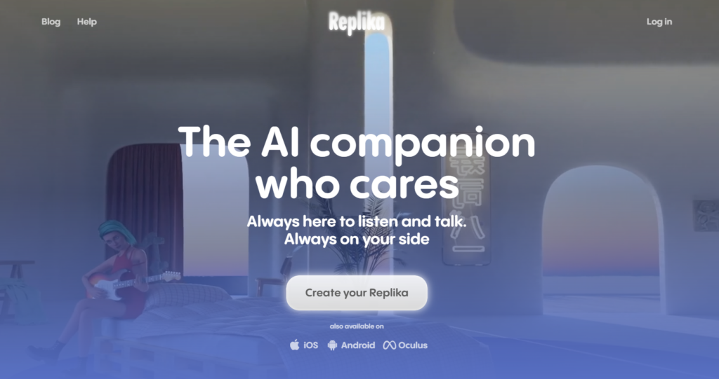 Replika AI, available for iOS, Android, Oculus 
