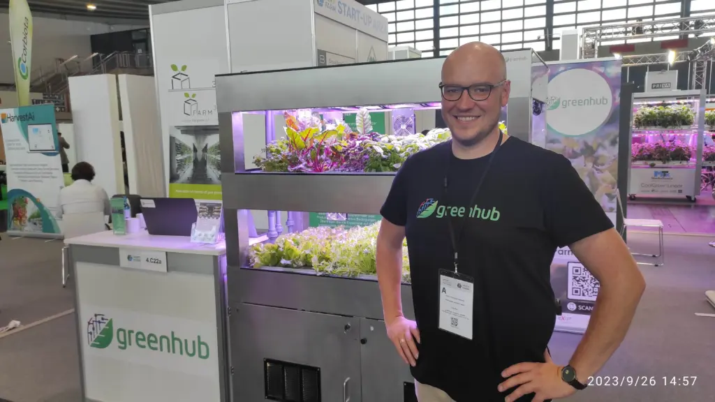 in the picture, Greenhub founder Kay Plat at VertiFarm 2023