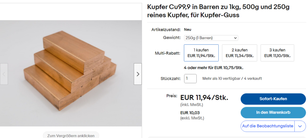 Copper bars on ebay 2023