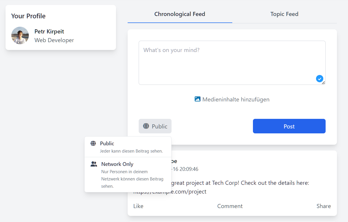 DevLog #1 Project businessNet - Chronological Feed, Topic Feed, Posting Functions